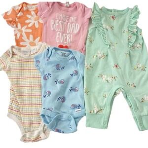 Cat & Jack Gerber Carter's Baby Girl 0-3M Romper Bodysuit Bundle 5pc Multi Color